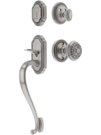 Newport Entry Lock Set in Antique Pewter Finish with Windsor Knob and